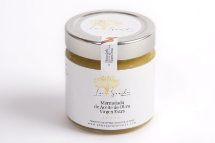 Mermelada de Aceite de Oliva Virgen Extra (AOVE) Premium. Etiqueta blanca