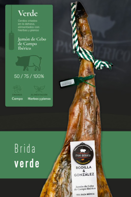Jamón Ibérico de Cebo de Campo 75% Raza Ibérica Brida Verde de Guijuelo (Salamanca)